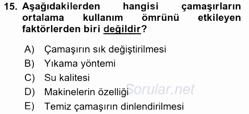 Otel İşletmelerinde Destek Hizmetleri 2015 - 2016 Dönem Sonu Sınavı 15.Soru