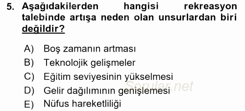 Otel İşletmelerinde Destek Hizmetleri 2015 - 2016 Dönem Sonu Sınavı 5.Soru