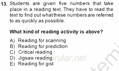 Okuma Ve Dinleme Öğretimi 2013 - 2014 Dönem Sonu Sınavı 13.Soru