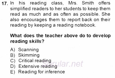 Okuma Ve Dinleme Öğretimi 2013 - 2014 Dönem Sonu Sınavı 17.Soru