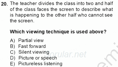 Okuma Ve Dinleme Öğretimi 2013 - 2014 Dönem Sonu Sınavı 20.Soru