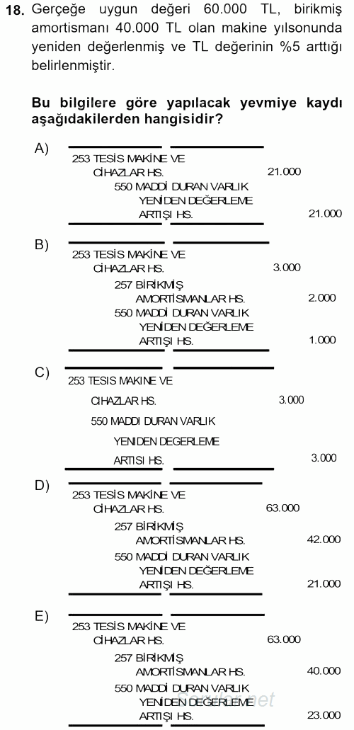 Dönemsonu İşlemleri 2017 - 2018 Dönem Sonu Sınavı 18.Soru