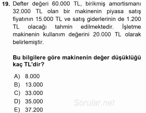 Dönemsonu İşlemleri 2017 - 2018 Dönem Sonu Sınavı 19.Soru