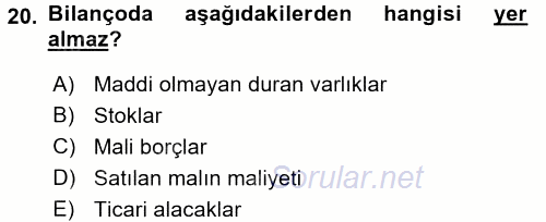 Dönemsonu İşlemleri 2017 - 2018 Dönem Sonu Sınavı 20.Soru