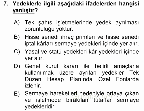 Dönemsonu İşlemleri 2017 - 2018 Dönem Sonu Sınavı 7.Soru