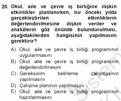 Okul, Aile Ve Çevre İş Birliği 2012 - 2013 Dönem Sonu Sınavı 20.Soru