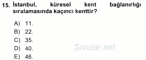 Kent Sosyolojisi 2015 - 2016 Ara Sınavı 15.Soru