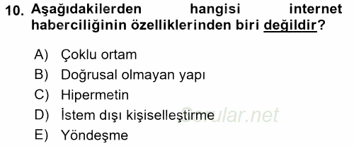 Haber Yazma Teknikleri 2016 - 2017 3 Ders Sınavı 10.Soru