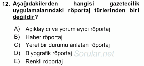 Haber Yazma Teknikleri 2016 - 2017 3 Ders Sınavı 12.Soru