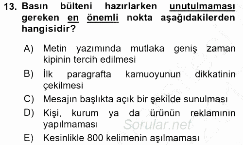 Haber Yazma Teknikleri 2016 - 2017 3 Ders Sınavı 13.Soru