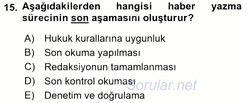 Haber Yazma Teknikleri 2016 - 2017 3 Ders Sınavı 15.Soru