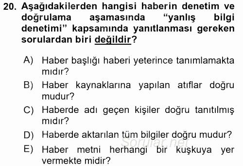 Haber Yazma Teknikleri 2016 - 2017 3 Ders Sınavı 20.Soru