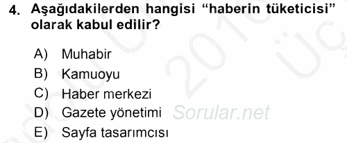 Haber Yazma Teknikleri 2016 - 2017 3 Ders Sınavı 4.Soru