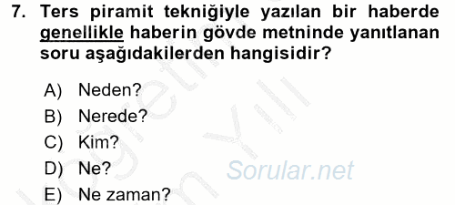Haber Yazma Teknikleri 2016 - 2017 3 Ders Sınavı 7.Soru