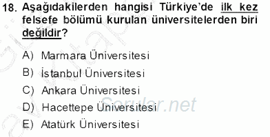 Türkiye´de Felsefenin Gelişimi 1 2014 - 2015 Ara Sınavı 18.Soru