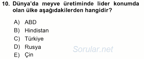 Gıda Coğrafyası 2017 - 2018 Dönem Sonu Sınavı 10.Soru