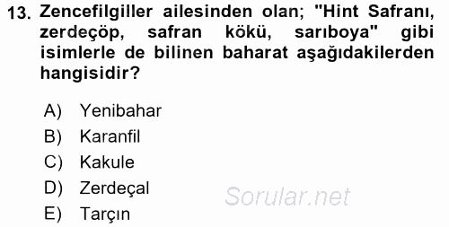 Gıda Coğrafyası 2017 - 2018 Dönem Sonu Sınavı 13.Soru