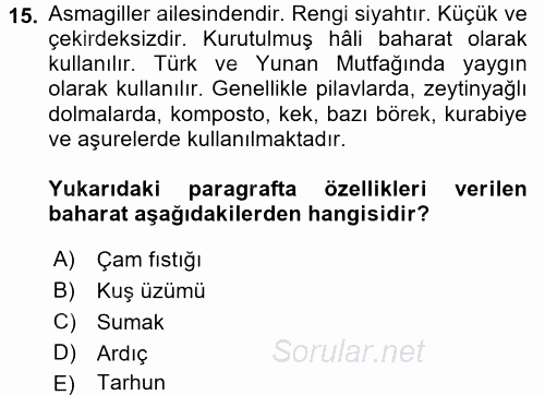 Gıda Coğrafyası 2017 - 2018 Dönem Sonu Sınavı 15.Soru