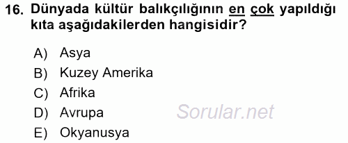 Gıda Coğrafyası 2017 - 2018 Dönem Sonu Sınavı 16.Soru