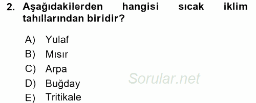 Gıda Coğrafyası 2017 - 2018 Dönem Sonu Sınavı 2.Soru