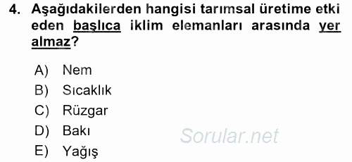 Gıda Coğrafyası 2017 - 2018 Dönem Sonu Sınavı 4.Soru