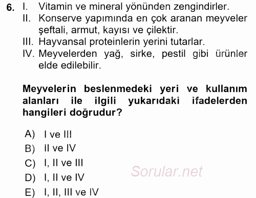 Gıda Coğrafyası 2017 - 2018 Dönem Sonu Sınavı 6.Soru