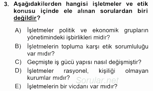 İşletmelerde Sosyal Sorumluluk Ve Etik 2016 - 2017 Dönem Sonu Sınavı 3.Soru