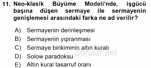 İktisadi Büyüme 2016 - 2017 3 Ders Sınavı 11.Soru