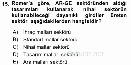 İktisadi Büyüme 2016 - 2017 3 Ders Sınavı 15.Soru