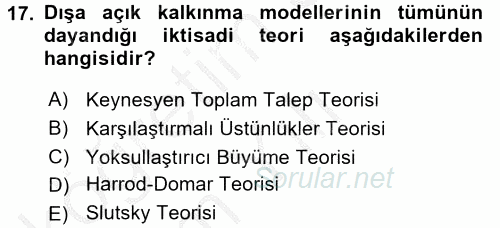 İktisadi Büyüme 2016 - 2017 3 Ders Sınavı 17.Soru