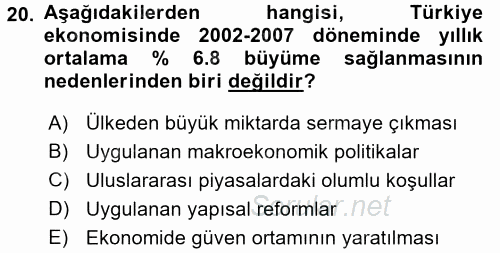 İktisadi Büyüme 2016 - 2017 3 Ders Sınavı 20.Soru
