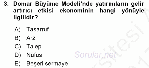 İktisadi Büyüme 2016 - 2017 3 Ders Sınavı 3.Soru