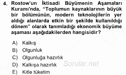 İktisadi Büyüme 2016 - 2017 3 Ders Sınavı 4.Soru