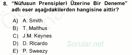 İktisadi Büyüme 2016 - 2017 3 Ders Sınavı 8.Soru