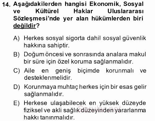 Sosyal Güvenlik 2014 - 2015 Tek Ders Sınavı 14.Soru