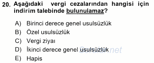 Genel Vergi Hukuku 2015 - 2016 Dönem Sonu Sınavı 20.Soru