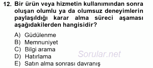 Bütünleşik Pazarlama İletişimi 2014 - 2015 Dönem Sonu Sınavı 12.Soru