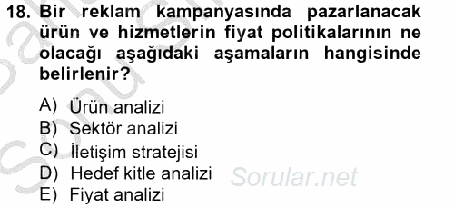 Bütünleşik Pazarlama İletişimi 2014 - 2015 Dönem Sonu Sınavı 18.Soru