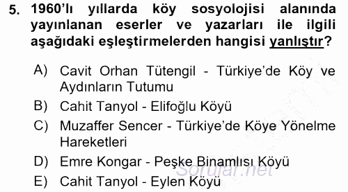 Türkiye´de Sosyoloji 2016 - 2017 3 Ders Sınavı 5.Soru