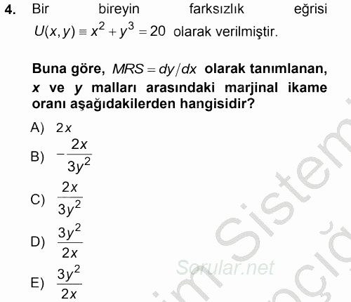 Matematiksel İktisat 2012 - 2013 Ara Sınavı 4.Soru