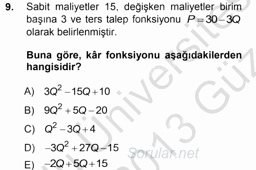 Matematiksel İktisat 2012 - 2013 Ara Sınavı 9.Soru