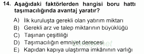 Ulaştırma Sistemleri 2013 - 2014 Tek Ders Sınavı 14.Soru