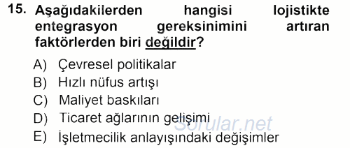 Ulaştırma Sistemleri 2013 - 2014 Tek Ders Sınavı 15.Soru