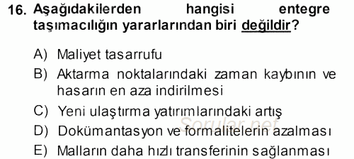 Ulaştırma Sistemleri 2013 - 2014 Tek Ders Sınavı 16.Soru