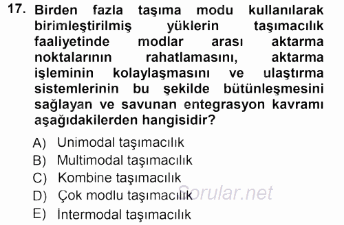 Ulaştırma Sistemleri 2013 - 2014 Tek Ders Sınavı 17.Soru