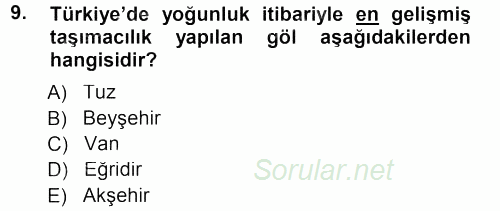 Ulaştırma Sistemleri 2013 - 2014 Tek Ders Sınavı 9.Soru