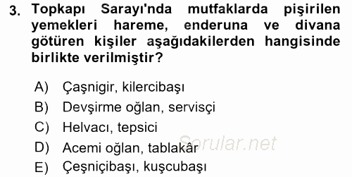 Türk Mutfak Kültürü 2016 - 2017 Dönem Sonu Sınavı 3.Soru