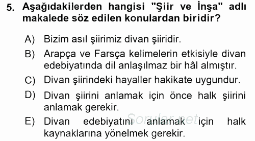 Tanzimat Dönemi Türk Edebiyatı 1 2017 - 2018 Dönem Sonu Sınavı 5.Soru