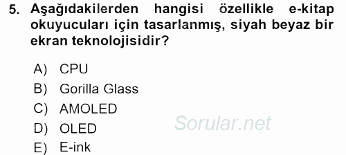 Yeni İletişim Teknolojileri 2017 - 2018 Dönem Sonu Sınavı 5.Soru