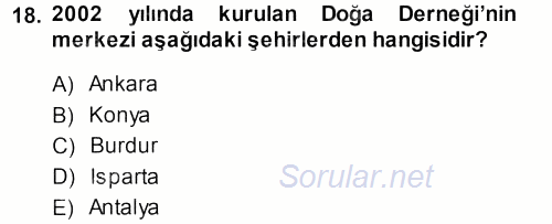 Çevre Sosyolojisi 2013 - 2014 Ara Sınavı 18.Soru